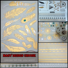 Free Samples Wholesale fashion Body Art Metallic Temporary Tattoo Sticker Silver Golden Tattoos CJ004